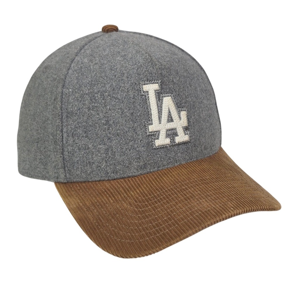 Mitchell & Ness LA Dodgers Snapback Hat Mens OSFM Grey Wool Brown Corduroy MLB